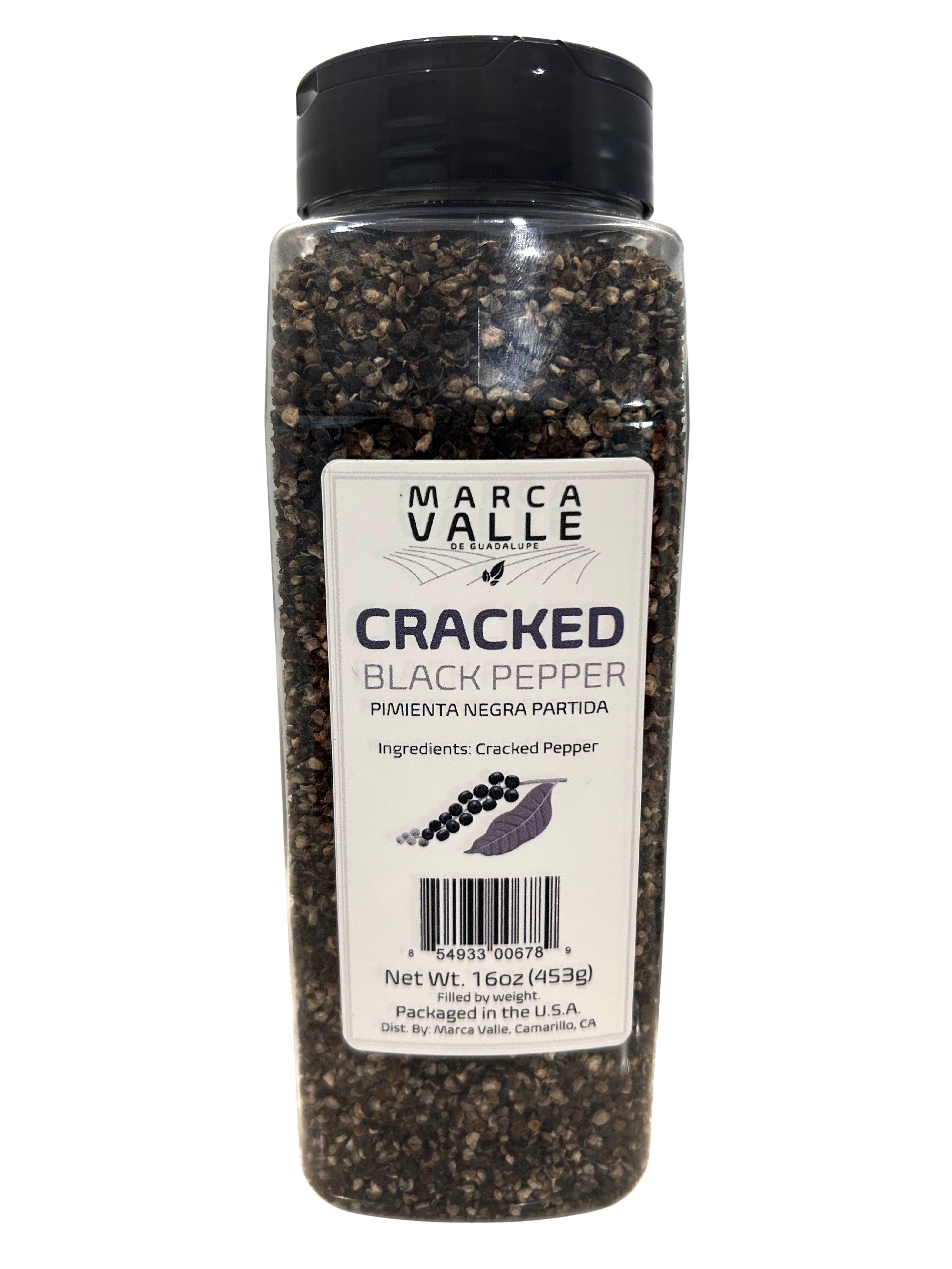 Marca Valle Cracked Black Pepper 16oz Jar